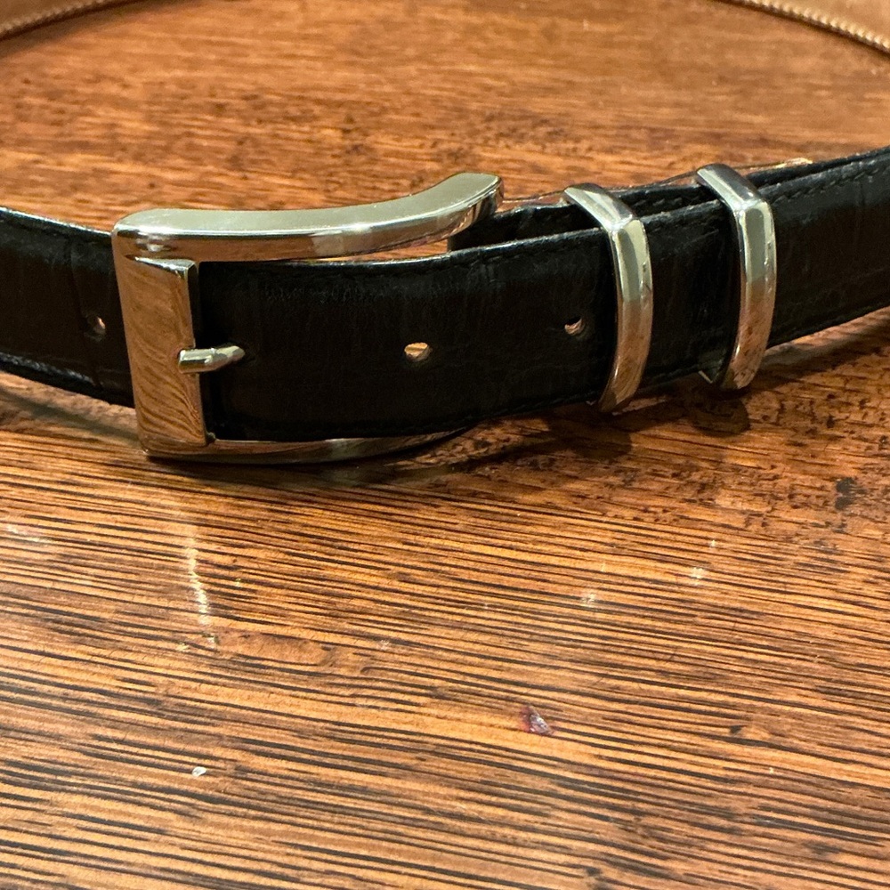 Harold Powell belt, Black Leather Crocodile pattern, with MCM Silver Buckle